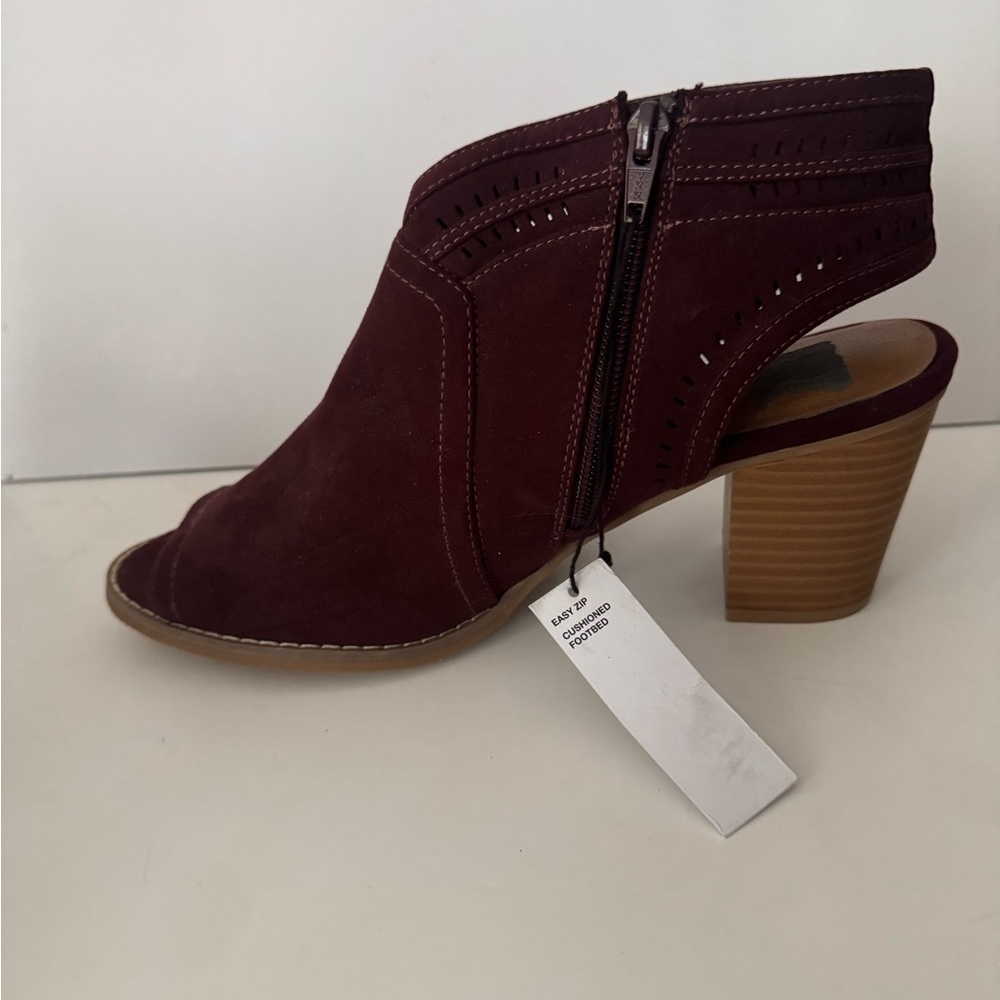 NWT SONOMA Thelma BurgundyTextile Peep Toe Zip Booties, Size 10 M - Picture 6 of 8